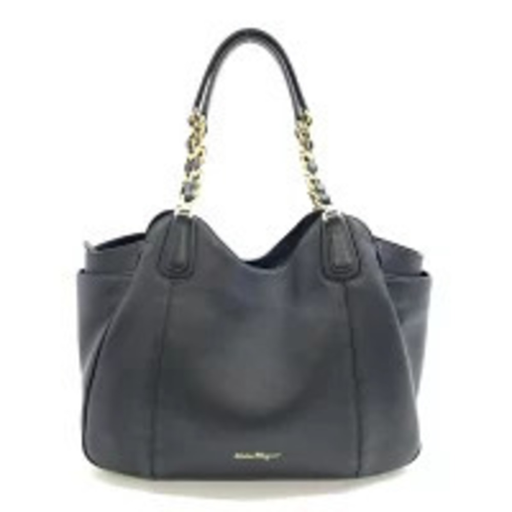 Salvatore Ferragamo Melinda Tote Bag Handbag Chain Leather Black